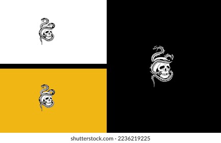 head skull and snake vector outline design