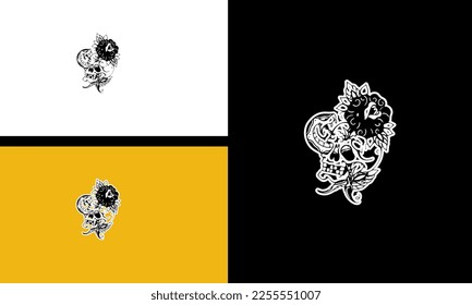 head skull and snake vector outline design