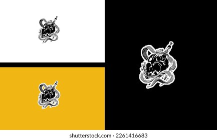 head skull and snake vector outline design