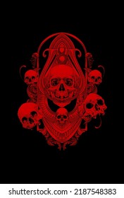 Head skull and sneak with ornament artwork illustration