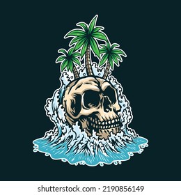 Head Skull Summer Beach Illustration