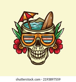 Head Skull Summer With Glasses Illustration
