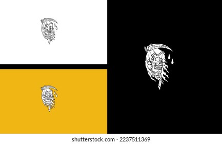 head skull with sword angel vector outline design