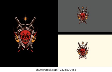 head skull and sword red vector icon design