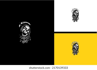 head skull and sword vector black and white