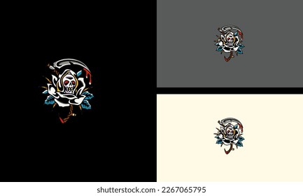 head skull and sword vector illustration mascot design