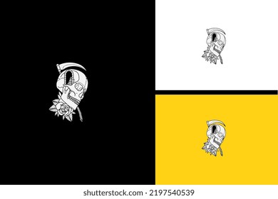 head skull and sword vector line art