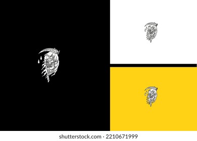 head skull and sword vector line art design