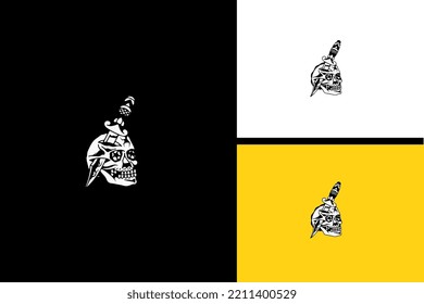 head skull and sword vector line art design