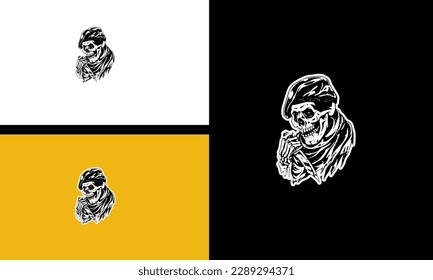 head skull and sword vector line art design