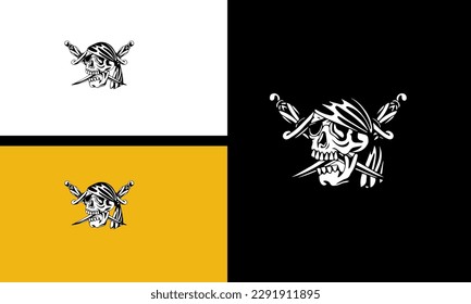 head skull and sword vector line art design