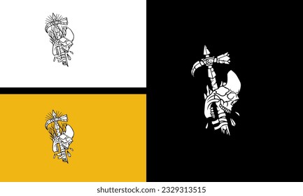 head skull and sword vector line art design