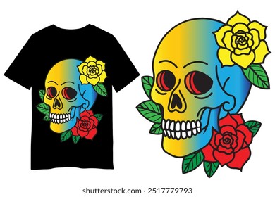 head skull T-shirt vector with bold details, perfect for rock, gothic, or Halloween-themed apparel and designs.