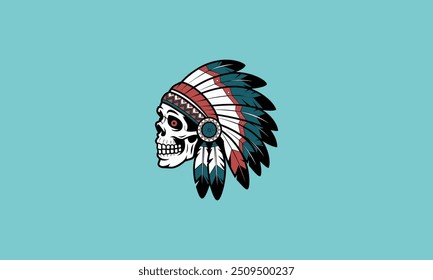 head skull wearing american native vector flat design