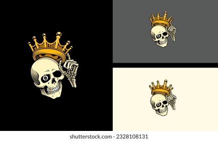 head skull wearing crown vector flat design