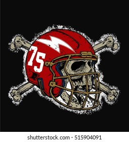 Head skull wearing football helmet and cross bone and dirty background