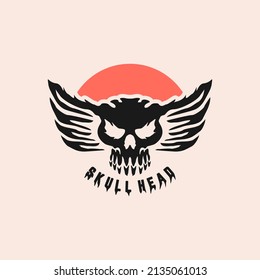 Head skull with wings and silhouette design vector