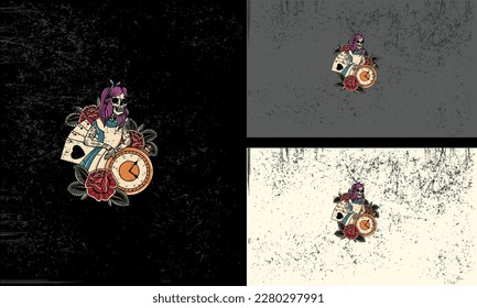 head skull women and flowers vector mascot design