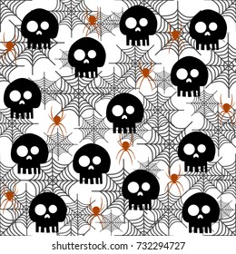 Head skulls, spiders and cobweb on transparent background. The composition of three layers can be separated apart.