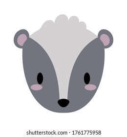 Kopfskunk-Kawaii, flacher Stil, Vektorgrafik-Design