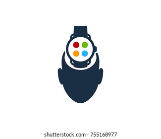 Head Smart Watch Icon Logo Design Element