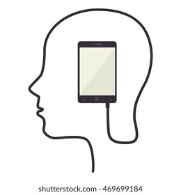 head smartphone connect technology electronic profile  vector  isolated illustration