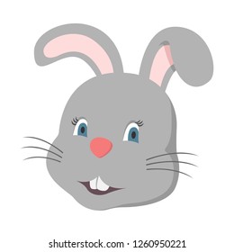 Head of smiling bunny. Cartoon rabbit. Vector illustration.