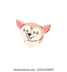 Head of smiling chihuahua dog with closed eyes, flat cartoon vector illustration isolated on white background. Smiling friendly and cute chihuahua muzzle.
