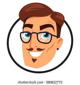 head smiling hipster glasses with a mustache circle