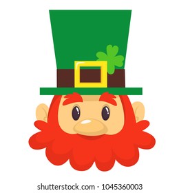 Head of a smiling leprechaun, the symbol of St. Patrick's day isolated on white background