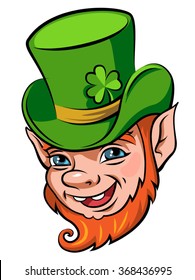 Head of a smiling leprechaun, the symbol of St. Patrick's day isolated on white background