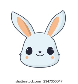 The head of a smiling rabbit. Big ears. Cute cartoon kawaii funny kid character. White background. Flat design. Vector illustration