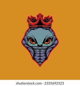 Head snake artwork with crown for mascot logo or clothes design