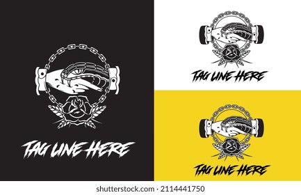 head snake bitting hand and rose flower vector black and white