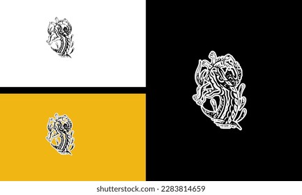 head snake eat rabbit vector line art design