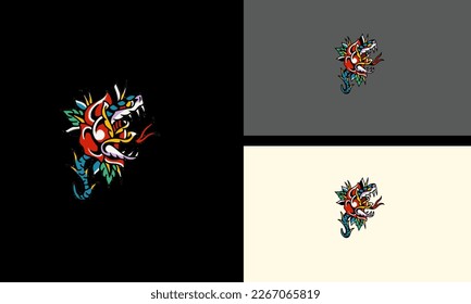 head snake and flowers vector illustration mascot design