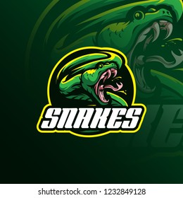 Head Snake Mascot Logo Design Vector With Badge Emblem Concept For Sport, Esport And Team. 