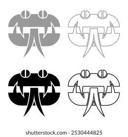 Head snake set icon grey black color vector illustration image solid fill outline contour line thin flat style