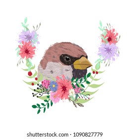 The head of a Sparrow in flowers