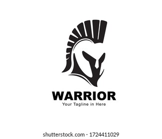 diseño del logotipo de la vista frontal del casco espartano inspiración