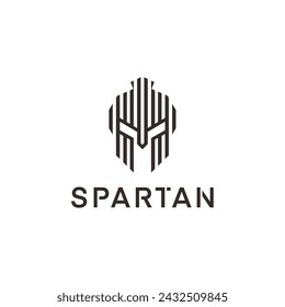 Plantilla de diseño de icono de logotipo de línea espartana de cabeza vector plano	