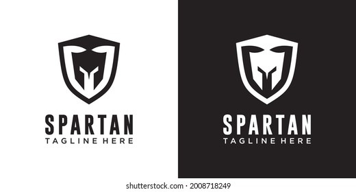 Head spartan logo vector design template icon on Black and white background