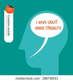 Head with speech bubble brain inner strength. Vector illustration Eps10 file. Global colors. Text and Texture in separate layers.