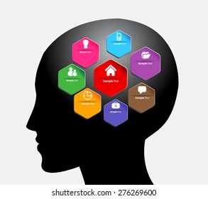 head with Speech Bubbles. brain idea concept. technology template for computer graphic website internet and business. circuit. text box set. Silhouette. Infographics. vector. think