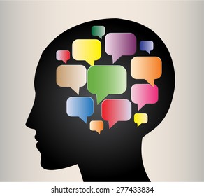 head with Speech Bubbles. brain idea concept. technology template for computer graphic website internet and business. circuit. text box set. Silhouette. Info graphics. vector. think