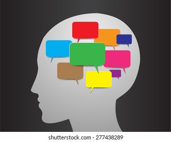 head with Speech Bubbles. brain idea concept. technology template for computer graphic website internet and business. circuit. text box set. Silhouette. Info graphics. vector. think