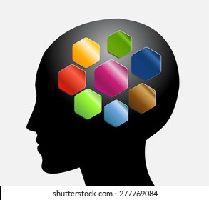 head with Speech Bubbles. brain idea concept. technology template for computer graphic website internet and business. circuit. text box set. Silhouette. Infographics. vector. think