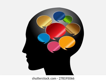 head with Speech Bubbles. brain idea concept. technology template for computer graphic website internet and business. circuit. text box set. Silhouette. Infographics. vector. think