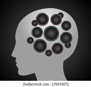 head with Speech Bubbles. brain idea concept. technology template for computer graphic website internet and business. circuit. text box set. Silhouette. Infographics. vector. think