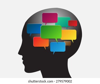 head with Speech Bubbles. brain idea concept. technology template for computer graphic website internet and business. circuit. text box set. Silhouette. Infographics. vector. think